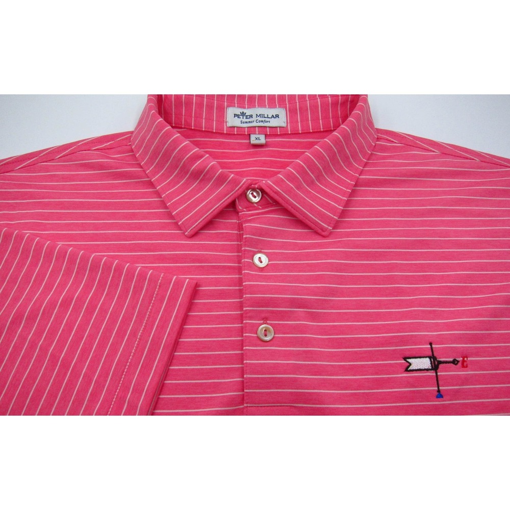 Peter Millar Summer Comfort Hot Pink Stripes Golf Polo Shirt L Weathervane